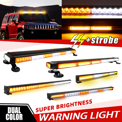 #ad Yellow White Rooftop Strobe Flash LED Emergency Light Bar Double Side Warning