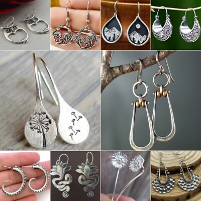 #ad Boho 925 Silver Ear Hook Earrings Drop Dangle Women Wedding Party Jewelry Gifts