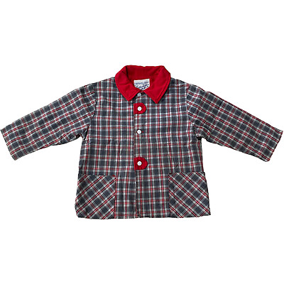 #ad Morton Karten Childs Vintage Coat Size 2T Gray Plaid Red Collar Toddler Prince