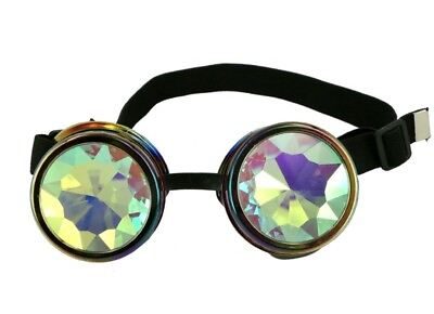 #ad Rainbow Oil Slick Steampunk Costume Goggles Kaleidoscope Glasses Mens Rave Cyber