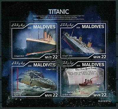 Maldives Ships on Stamps Titanic Sinking 4v M Sheet 2020 Used CTO
