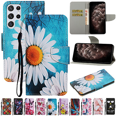 For Samsung S23 Ultra S22 S21 Note20 Magnetic Leather Pattern Wallet Case Cover