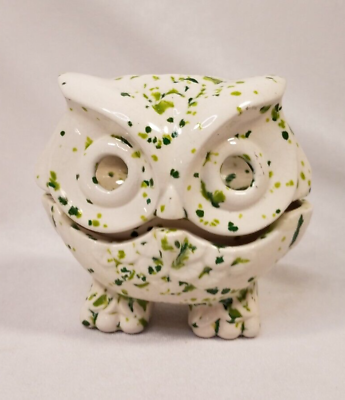 #ad Owl Retro 70#x27;s Candle Holder Tea Light Luminary Votive Ceramic Speckled Handmade