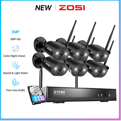#ad ZOSI 8CH 3MP Wireless Security IP WIFI Camera System Outdoor Color Night Vision