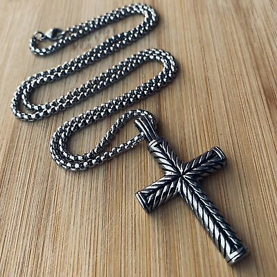 #ad MENDEL Cool Boys Mens Stainless Steel Cross Pendant Necklace For Men Women Chain