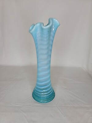 #ad Antique Fenton Blue Opalescent Swung Vase Rare