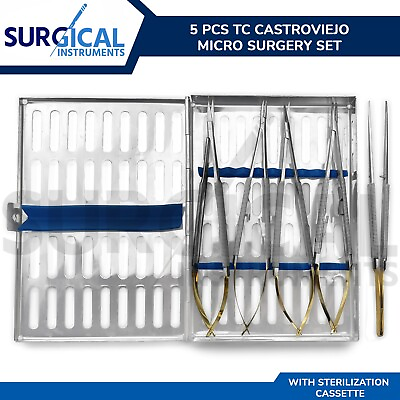 #ad 5 Pcs TC Castroviejo Micro Surgery Set with Free Sterilization Box Cassette