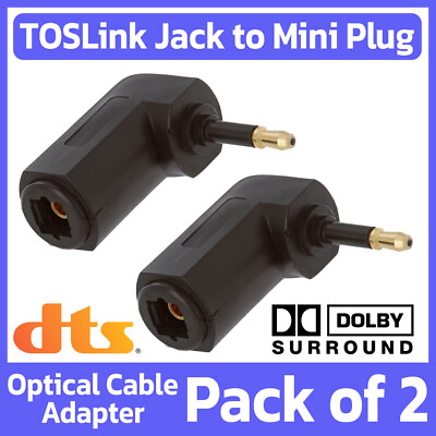 2 Pack TOSLink Optical Jack to 3.5mm Mini Plug Adapter 90 Degree Angle Converter