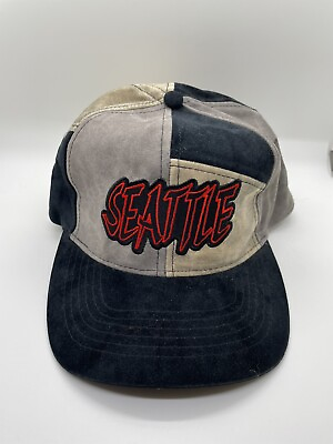 #ad Vintage Seattle Hat Suede Patchwork 5 Panel Adjustable SnapBack Space Needle