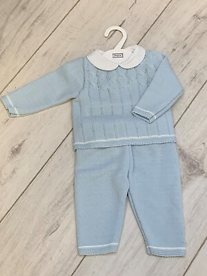 #ad #ad Spanish Baby Boys Fine Knit Baby Blue Collared Top Cable Detail amp; Trousers Set