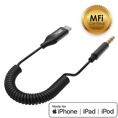 iDARS MFi Apple Certified 3.5mm Audio Coiled Cable With Lightning Connector