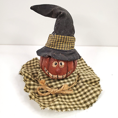 Primitive Farmhouse Halloween Pumpkin Scarecrow Mason Jar Topper Handmade