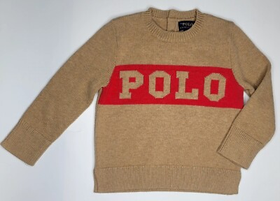 #ad $80 Polo RALPH LAUREN Unisex 2 2T SWEATER Cable Knit BABY Kids BEIGE amp; RED NWOT
