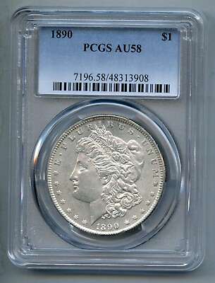 #ad 1890 Morgan Silver Dollar PCGS AU 58