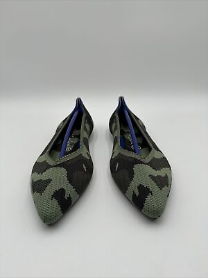 #ad Rothy’s “THE POINT” Green Camo Knit Pointed Toe Slip On Flats Womens Sz 9.5