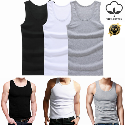 #ad 3 12 Pack Men 100% Cotton Tagless Ribbed Tank Top A Shirt Wife Beater Undershirt