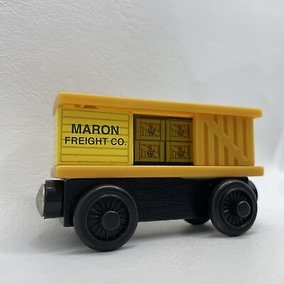 #ad #ad Thomas Train Wooden Railway Maron Freight Co Box Car Cargo All Yellow RARE 2003