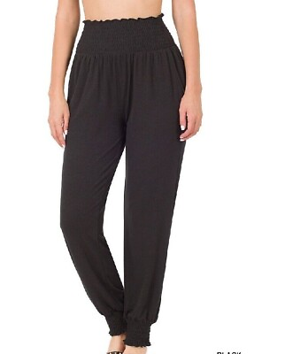 #ad Zenana Plus Size Pants Womens Joggers Lounge Shirred Waist Black 1X 2X 3X