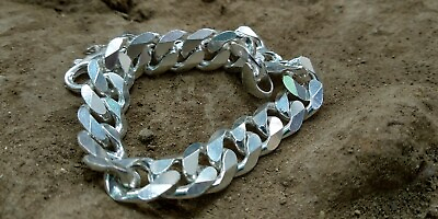 #ad Men#x27;s Solid 925 Sterling Silver Heavy CURB Chain Bracelet Men#x27;s Jewelry 80 Gram