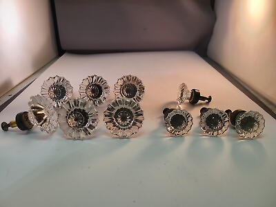 #ad Lot of Over 10 Vintage Glass Drawer or Cabinet Knobs Brass Inserts 2 Sizes