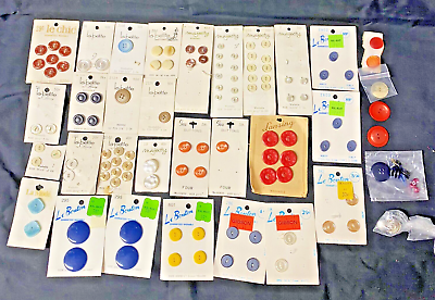 #ad Vintage Lot 28 Sets of Buttons On Cards Original Nice Variety Plus Extra Buttons