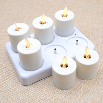 Luminara Rechargeable Base Led Tea Light Candles Flickering Unscented Ivory 6PCS