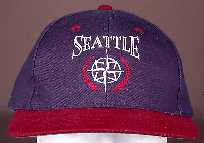#ad Seattle Hat Blue Maroon Cap Embroidered Faux Leather Strap Washington Headliners