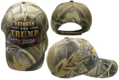 #ad Veteran For Trump 2024 Real Tree Camo With Grey Eagle Shadow Embroidered Cap Hat