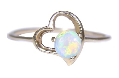 #ad Gorgeous Opal Heart 9ct Yellow Gold ring size N 6 3 4 US