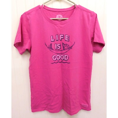 #ad Life is Good Women Size M Medium Pink Classic Fit T Shirt Hammock Print