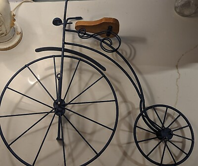 #ad #ad Vintage Antique Style Blue Metal Distress High Wheel Bicycle Wall Art