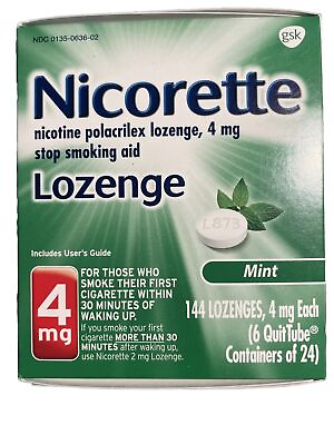 #ad #ad Nicorette 4mg Nicotine 144 Lozenges 6 Tubes Mint Stop Smoking Aid Big Box 4 24