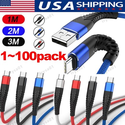 #ad Heavy Duty Braided USB C Type C Fast Charging Data Sync Charger lot Long Cord
