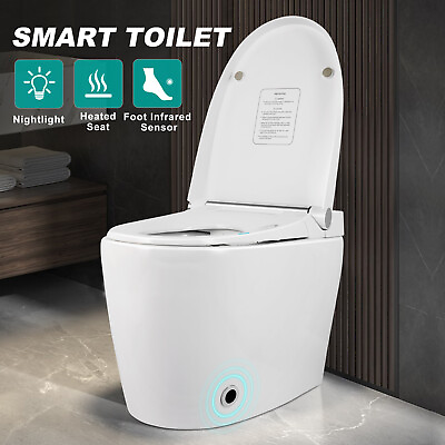 Smart One Piece Elongated Toilet Heated Seat Dual Flush Foot Sensor Night Light
