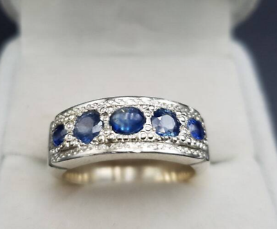 #ad Natural Mens Sapphire Ring Ceylon 5 Stones Sapphire Band For Men and Women