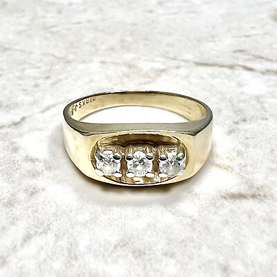 #ad 14K Vintage 3 Stone Diamond Ring Solid 14K Yellow Gold 3 Stone Wedding Ring
