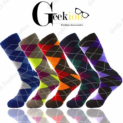 #ad 3 6 9 12 Pairs Men Colorful Funky Argyle Diamond Casual Cotton Dress Socks 10 13