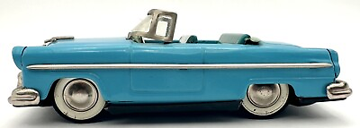 #ad Vintage 1950’s Ford Sunliner Convertible Blue Tin Friction Toy Car Haji Japan