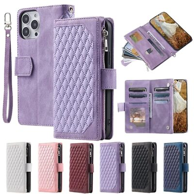 Leather Zipper Wallet Flip Case Stand For iPhone 15 14 13 12 11 Pro Max XR XS 87