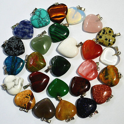 #ad Wholesale 10pcs Fashion Natural heart Gemstone stone Silver Beads Pendants DIY