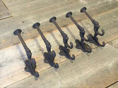 #ad Antique Cast Iron Wall Hooks Victorian Ornate Towel Coat Hat Hangings Lot of 5
