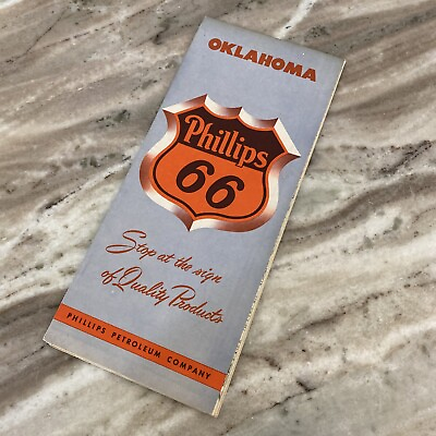 #ad 1950 Phillips 66 Road Map Of Oklahoma Route 66