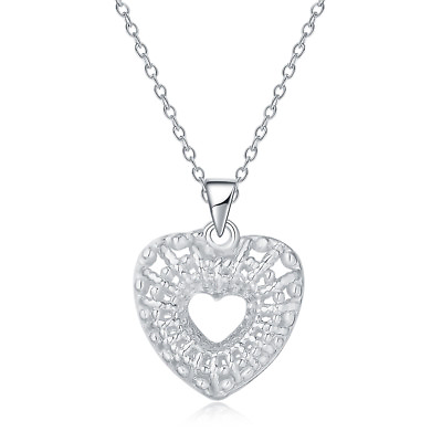 #ad 925 fashion silver charms heart necklace jewelry for women wedding party gift