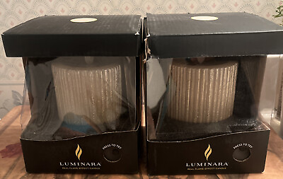Luminara Real Flame effect Metallic Furrow Pillar Candles 2 Wax 3.25x4.5”