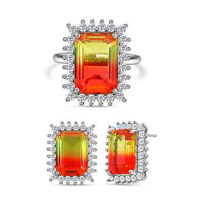 #ad Cubic Zirconia CZ Glass Statement Ring Size 7 Earrings for Women Jewelry Set