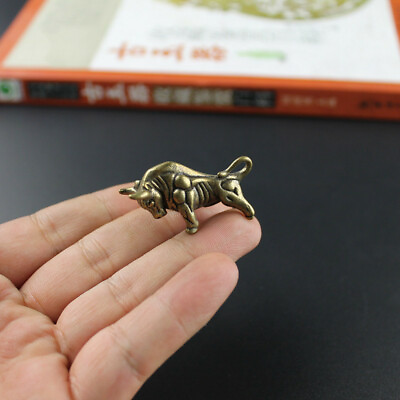 Pure Copper Vintage Brass Wall Street Bull Keychain Pendant