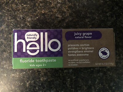 Hello Kids Fluoride Toothpaste Juicy Grape 4.2 oz Ages 2 NEW