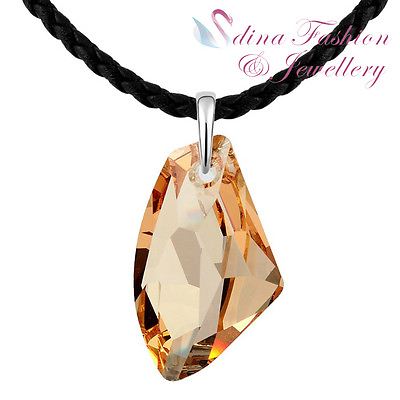 Leather Chain Made With Swarovski Crystal Galactic Flat Fancy Cut Long Necklace