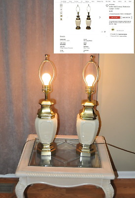 Pair Stiffel Mid Century Modernist Vintage Brass Ceramic Lamps Save Big Pickup 2