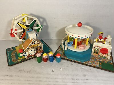 #ad #ad Vintage Fisher Price Little People Carousel amp; Ferris Wheel 969 Wood Characters